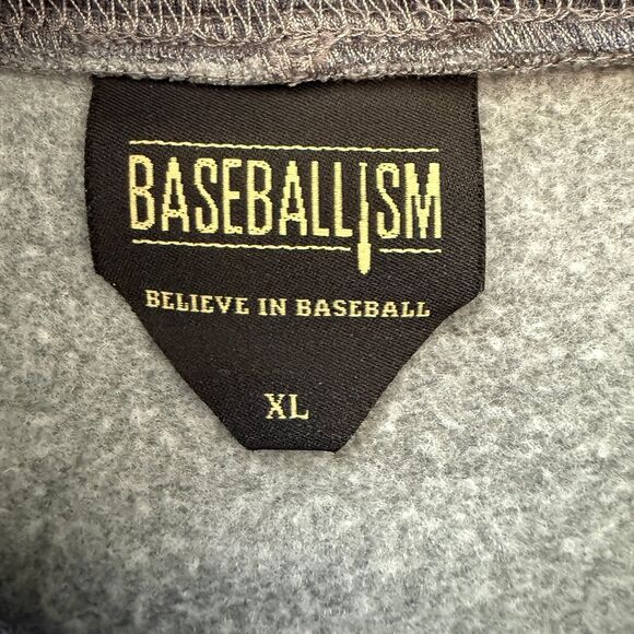 Baseballism Hoodie Double Sided Graphic Gray with Blue Raglan Sleeves Mens XL - Picture 8 of 11